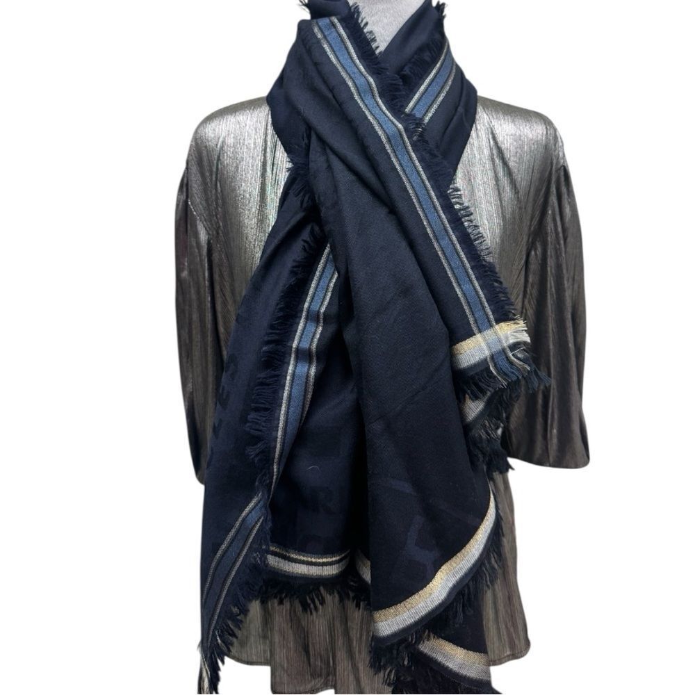 Louis Vuitton Semi Sheer Navy Blue Large Square Shawl Wrap